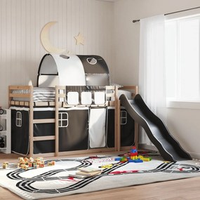 Letto A Castello Con Scivolo E Tende Bianco E Nero 80x200 Cm /