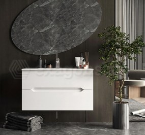 Mobile bagno bianco lucido 90x46 Urbino  con lavabo in ceramica due cassetti e maniglie a gola