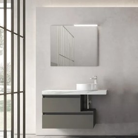 Mobile bagno sospeso 100 cm Grafite con lavabo e specchio LED - NINFA3