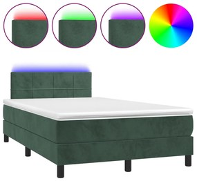 Letto a molle con materasso e led verde scuro 120x190cm velluto