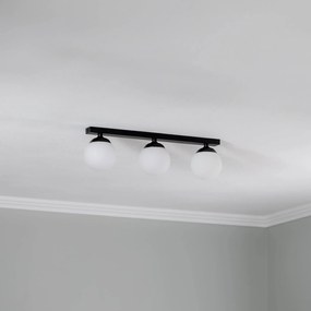 Argon Plafoniera Fatis vetro opalino/nero a 3 luci lunga