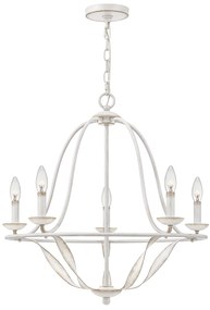 Lampadario Industrial Nordico Bradbury Acciaio Bianco Antico 5 Luci E14