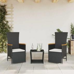 Set Da Pranzo Da Giardino 3 Pz Con Cuscini Nero İn Polyrattan /