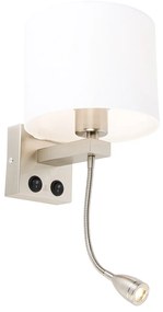Lampada da parete in acciaio con braccio flessibile e paralume bianco 18 cm - Brescia Combi