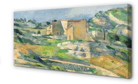 Quadro su tela House dipinta d'arte sulla collina 100x50 cm