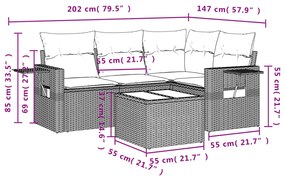 Set divano da giardino 5 pz con cuscini beige in polyrattan