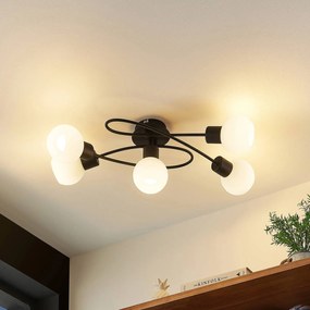 Lindby plafoniera Elaina, 66 cm, a 5 luci, nero/bianco, E14