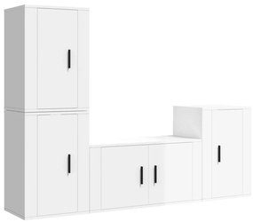 Set di Mobili Porta TV 4 pz Bianco Lucido in Legno Multistrato