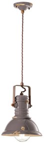 Lampadario Industrial Ferro E Ceramica Vintage Tortora 1 Luce E27 23Cm