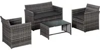 EASYCOMFORT set mobili da giardino in PE Rattan Grigio Divano con 2 Poltroncine e Tavolino