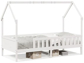 Giroletto Casetta Bambini Bianco 90x190 Cm Legno Massello Pino /