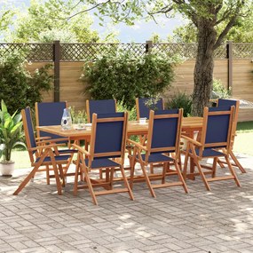 Set Pranzo Da Giardino 9pz Legno Massello Di Acacia E Textilene /