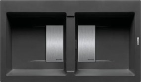 Lavello integrato 2 vasche in granito nero PYRAMIS Kartesio L 50 x L 86 cm