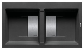 Lavello integrato 2 vasche PYRAMIS Kartesio granito L 50 x L 86 cm nero