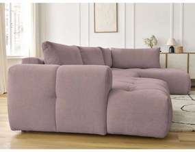 Divano angolare rosa allungabile e con contenitore (penisola a destra/a U) con rivestimento in ciniglia Fuji – Bobochic Paris