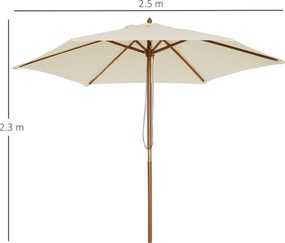 Ombrellone da Giardino 2.5x2.5 m Palo Ø38 mm in Legno Crema...