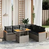 Set Divani da Giardino 7 pz con Cuscini Grigio in Polyrattan 3273097