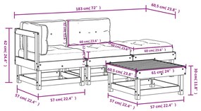 Set Divani da Giardino 4 pz con Cuscini in Legno Massello Miele