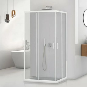 Box doccia 3 lati 70x90x70 in vetro temperato trasparente doppio scorrevole con profili bianchi Tay