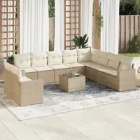 Set Divani da Giardino 11 pz con Cuscini Beige in Polyrattan 3219168