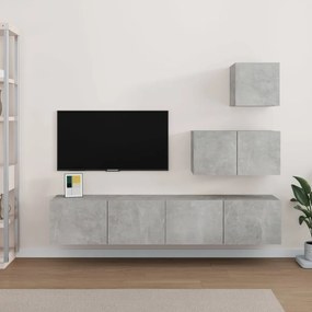Set Di Mobili Porta Tv 4 Pz Grigio Cemento İn Legno Multistrato /