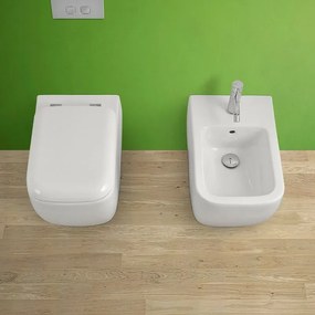Coppia di Sanitari Metropolitan bianco lucido con copriwater avvolgente