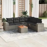 Set Divani da Giardino 7 pz con Cuscini Grigio in Polyrattan 3257796