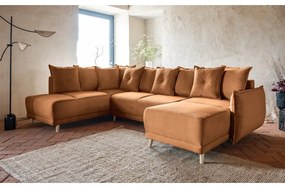 Divano letto angolare in velluto a coste color mattone (angolo sinistro/"U") Lazy Lukka - Miuform