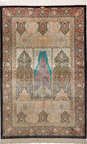 Ghom Tappeto 110 x 160 Verde (Iran) Annodato A Mano
