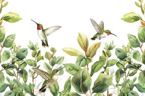 Stampa su tela – Colibrì e foglie