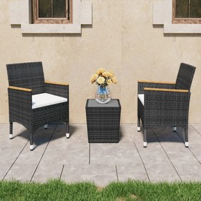 Set Da Bistrot Per Giardino 3 Pz İn Polyrattan E Vetro Nero /