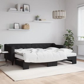 Divano Letto Estraibile Con Materassi Nero 80x200 Cm Tessuto /