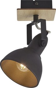 Faretto industriale nero con legno orientabile e inclinabile - Jakub