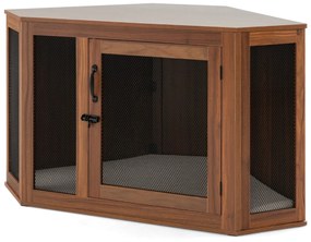 Costway Gabbia per cani con porta a rete cuscino maniglia chiavistello per stanze, Kennel angolare per cani Marrone