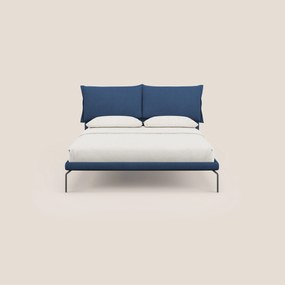 Bice letto imbottito con cuscini e piedi alti in metallo in tessuto impermeabile T02 blu