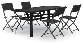 Set da Pranzo per Giardino 5 pz Grigio e Nero