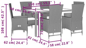 Set da pranzo da giardino 7 pz con cuscini beige in polyrattan