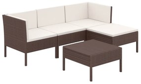 Set divani da giardino 5 pz con cuscini in polyrattan marrone