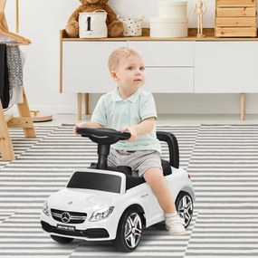 Costway Macchinina giocattolo per bambini, Mercedes Benz con clacson musica scompartimento sotto il sedile Bianco
