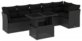 Set divani da giardino con cuscini 7pz nero polyrattan
