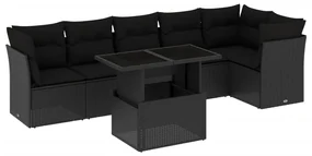 Set divani da giardino con cuscini 7pz nero polyrattan