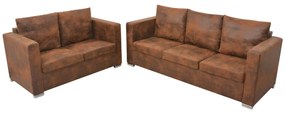 Set Divani 2 Pz İn Pelle Scamosciata Artificiale /
