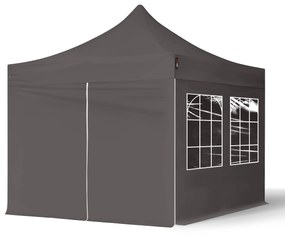 TOOLPORT 3x3m gazebo pieghevole con laterali (finestre), ECONOMY acciaio, grigio scuro - (582635)