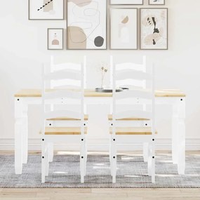 Set Da Pranzo 5 Pz Panama Bianco İn Legno Massello Di Pino /