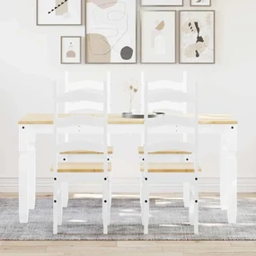 Set Da Pranzo 5 Pz Panama Bianco İn Legno Massello Di Pino /