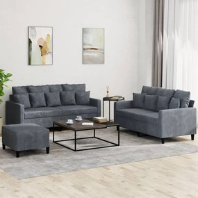 Set Di Divani 3 Pz Con Cuscini Grigio Scuro İn Velluto /