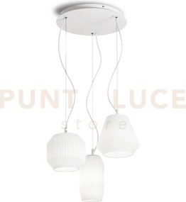 Origami lampadario a sospensione 3 luci attacco e27 in vetro bianco...