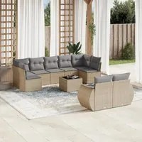 Set Divano da Giardino 10 pz con Cuscini Beige in Polyrattan 3254166