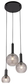 Lampada a sospensione di design nera con vetro fumé 3 luci - Chico