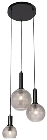 Lampada a sospensione di design nera con vetro fumé 3 luci - Chico
